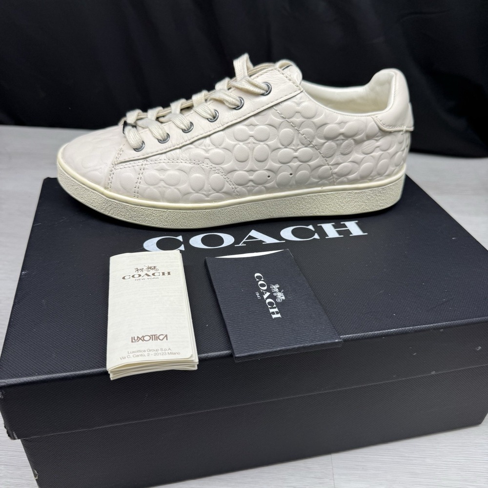 Coach Damen Sneaker Chalk Beige Embossed Leather FG1856 Women Size 8B